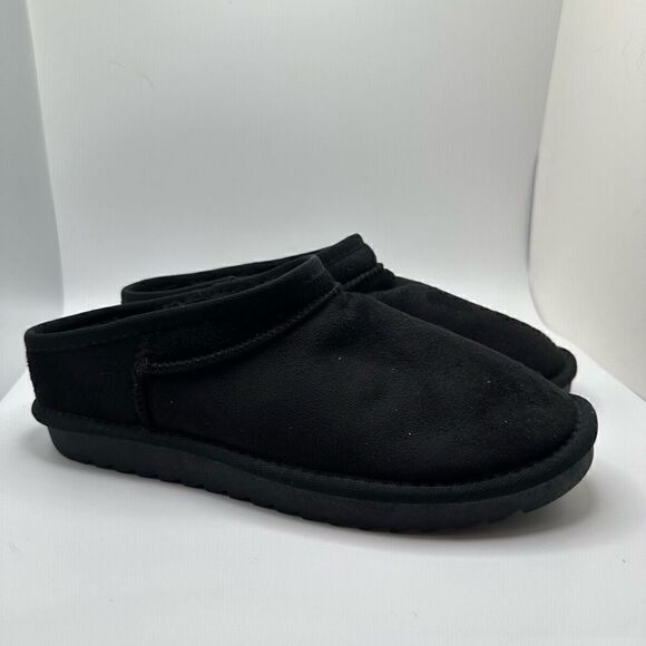 CUSHIONAIRE Women's Faux Shearling Genuine Suede cozy mule slippers 7.5 BLACK - Picture 1 of 7